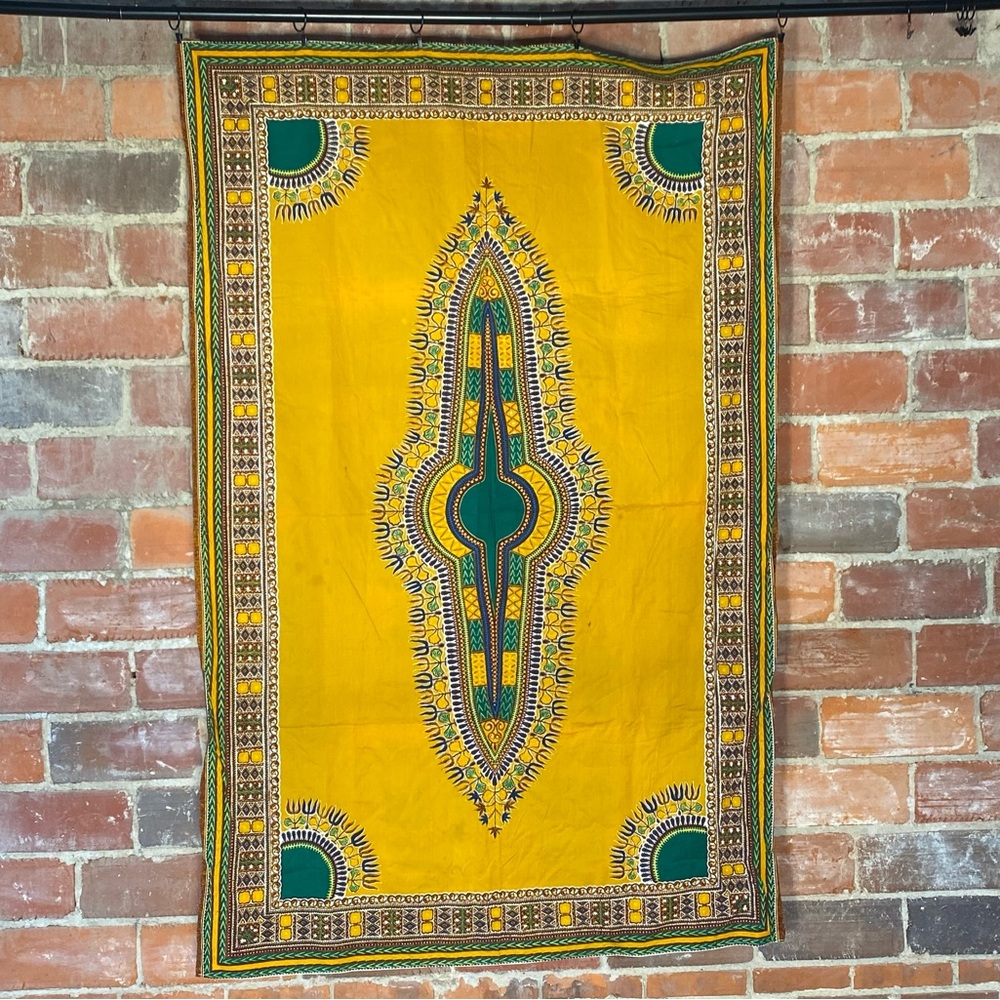 African Dashiki Ankara Print Fabric 45” x 67” Gold/Green
